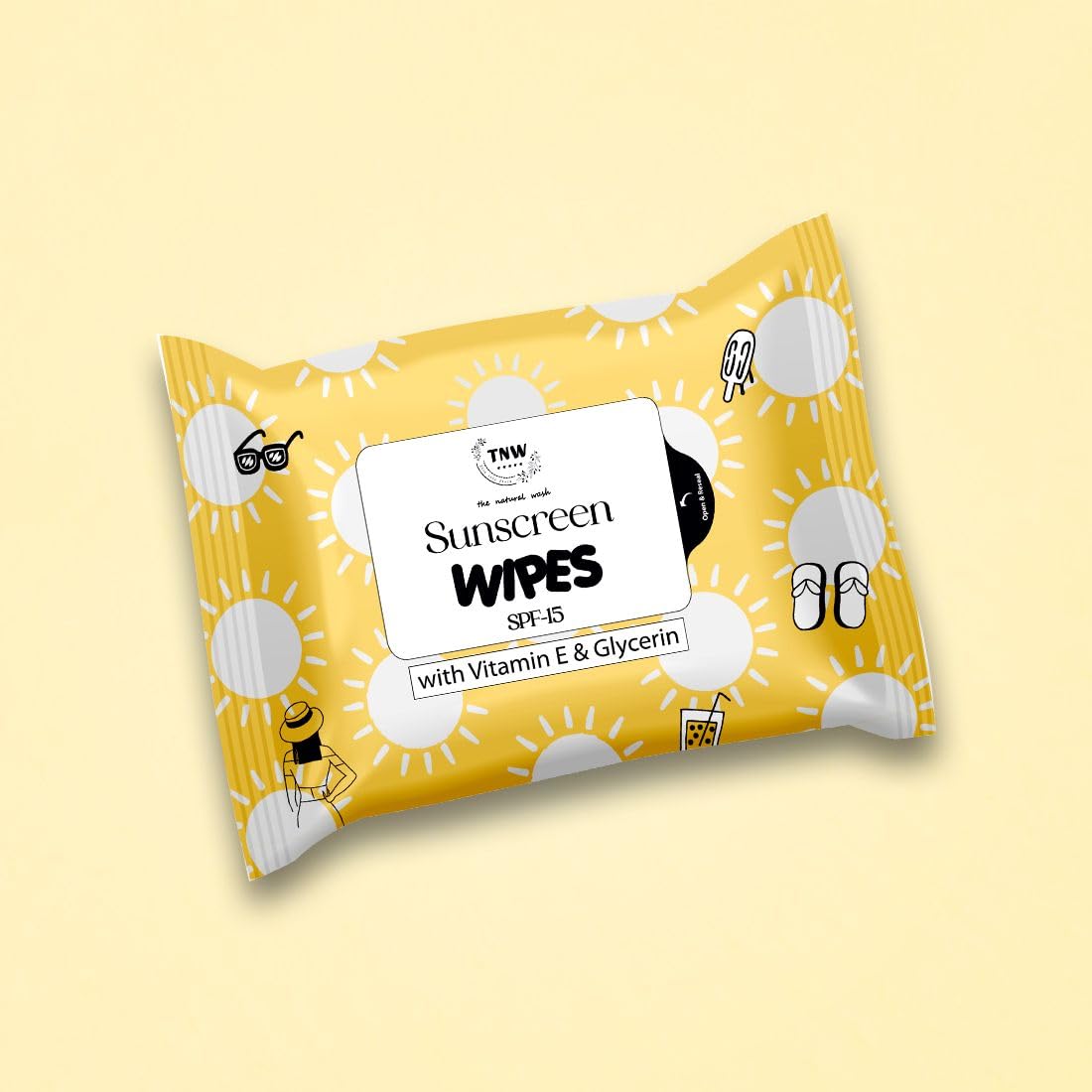 TNW The Natural Wash Sunscreen Wet Wipes 10 Pcs | Face Wipes Makeup Remover | Enriched with SPF 15, Vitamin E & Glycerin | Hydrating & Refreshing | Soothing & Maintains pH Balance | Gentle on Skin