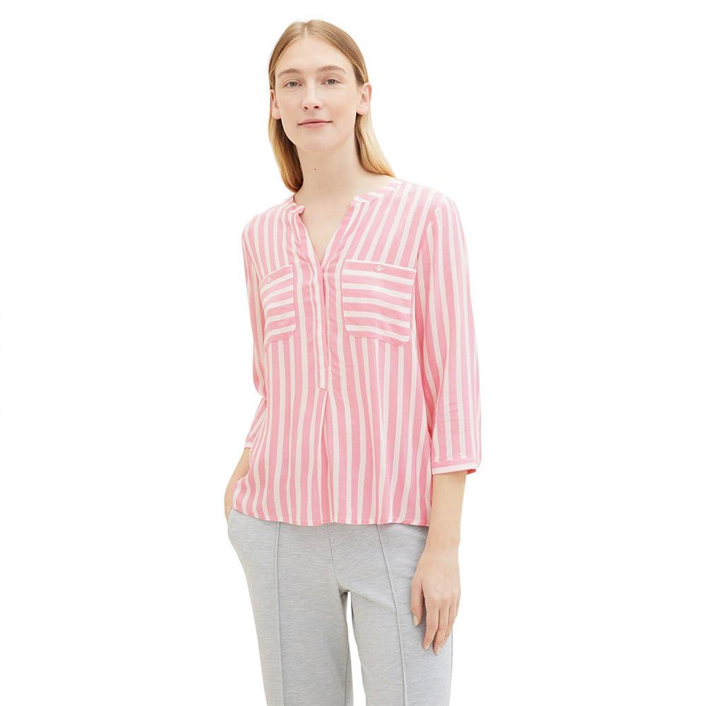 TOM TAILOR Women's Blouse, 35245 - Pink Offwhite Stripe, XS