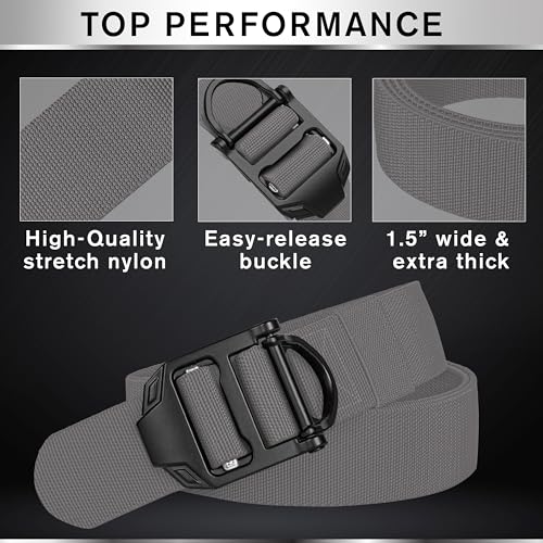 TECEUM Tactical Belt – Gray B4 L – Heavy-Duty Military, Work, Hiking,Rigger, Utility, EDC Men’s Belts – Quick-Release – Nylon Web4
