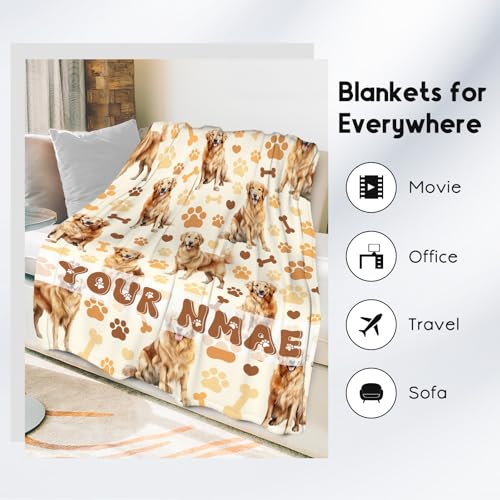 Custom Golden Retriever Blanket with Girls Boys, 40x50 Inches Blanket with Dogs on it, Cozy Soft Throw Gifts for Dog Lovers, Cute Flannel Throw Blankets for Couch Sofa