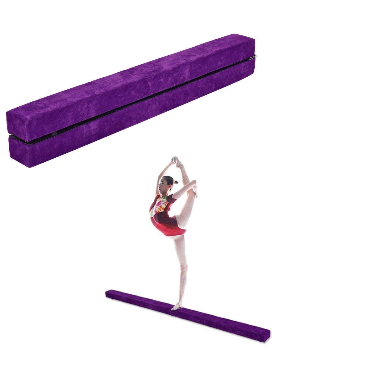 8 Feet Gymnasts Balance Beam Purple - Gymnastics Equipment for Kids & Home Use - Wooden Base, Foam Padding, Non-Slip Surface
