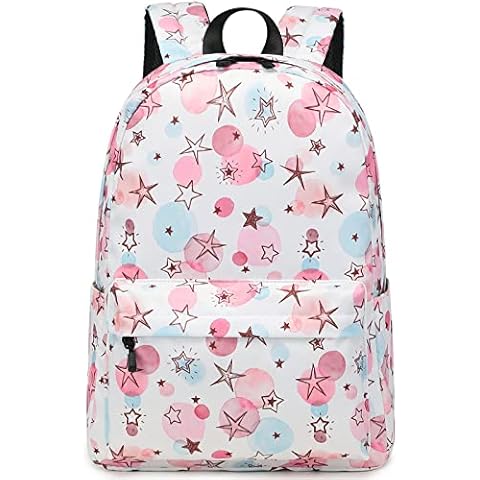 MIRLEWAIY Girls Star Backpack Lightweight for School Girls Teen 15.7 inch Large Capacity, Star and Bubble Cover