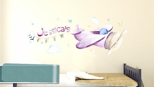 Vinilo decorativo para pared con aviones - nombre infantil miniatura 7