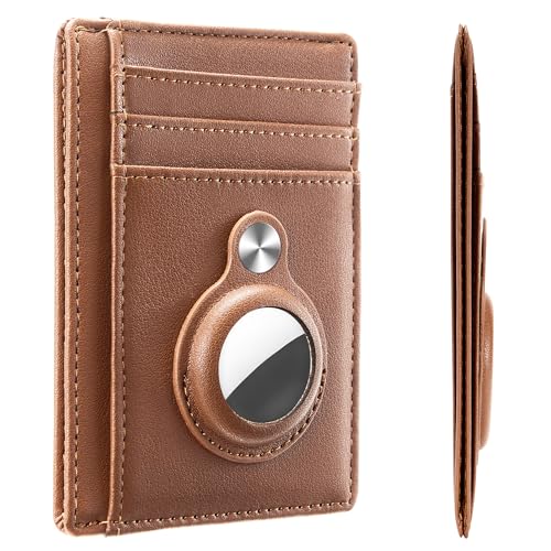 Image of Hawanik Slim Minimalist Wallet Front Pocket Wallet with Built-in Holder for AirTag