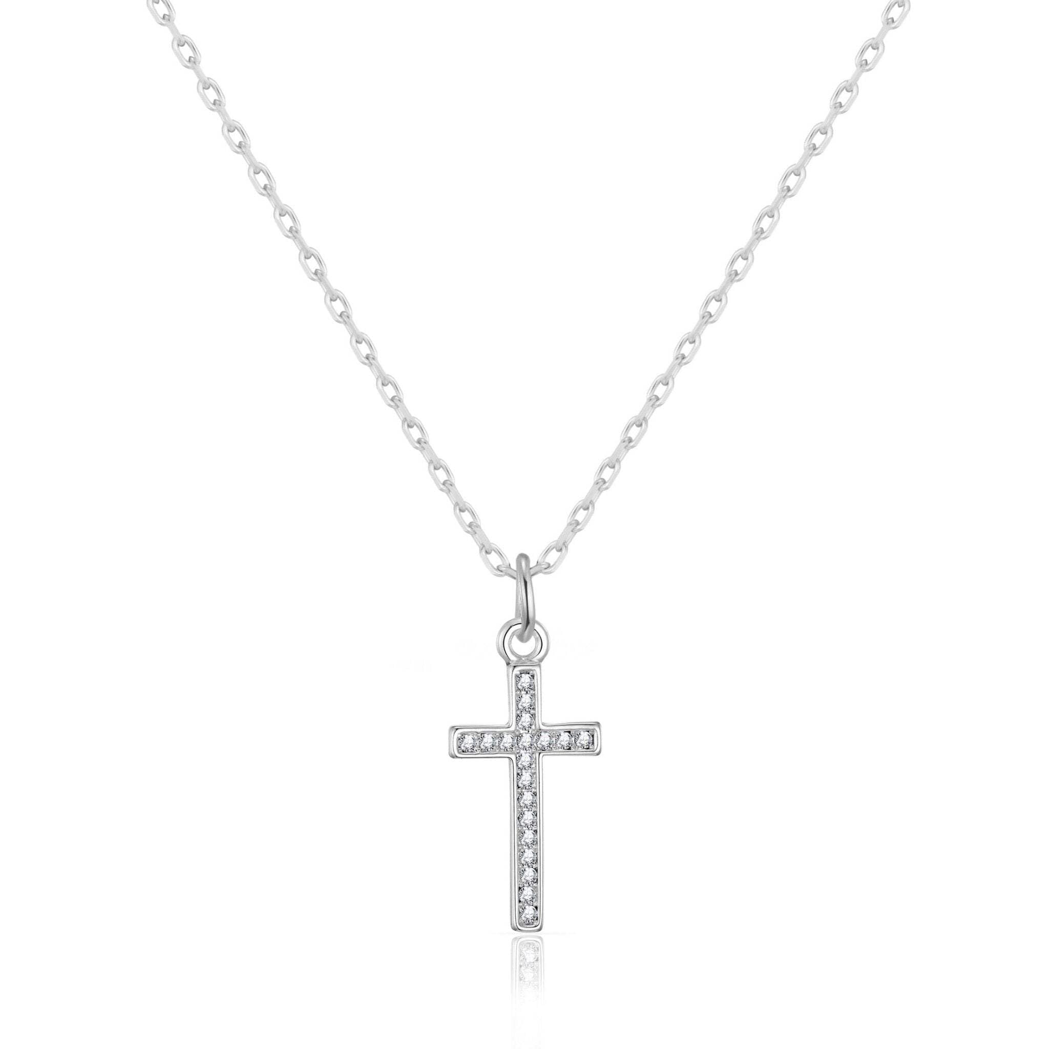 Silver Plated Pave Cross Necklace Created with Zircondia® Crystals