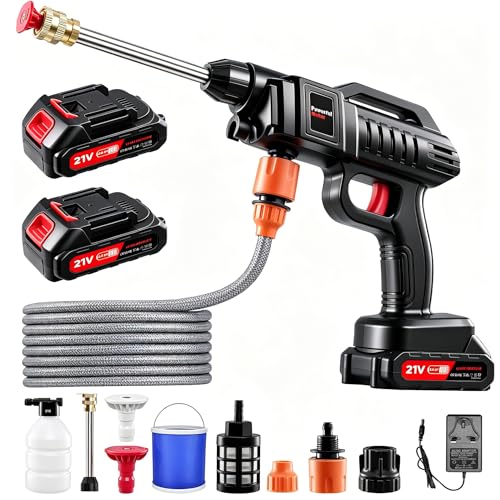 Nettoyeur Haute Pression Puissant 80 Bar, sans Fil et Autonome - Kit Complet avec 2 Batteries, Buse 6 en 1 et Tuyau de 5mètres