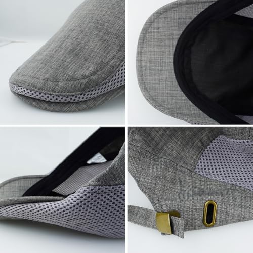 Image of Men's Cotton-Hemp Blend Newsboy Cap - Lightweight Summer Flat Cap for Driving & Outdoor Style