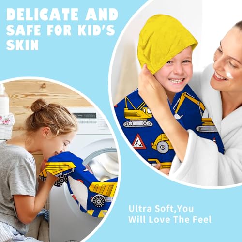 Image of Engineering Vehicle Boys Beach Towel with Hoodie for Kids Toddlers Age 4-8,Car Blue Bath Towels Shower Wrap for Boys, Hooded Poncho Beach Blanket for Pool Swimming Cute Wearable Bath Towel for Child