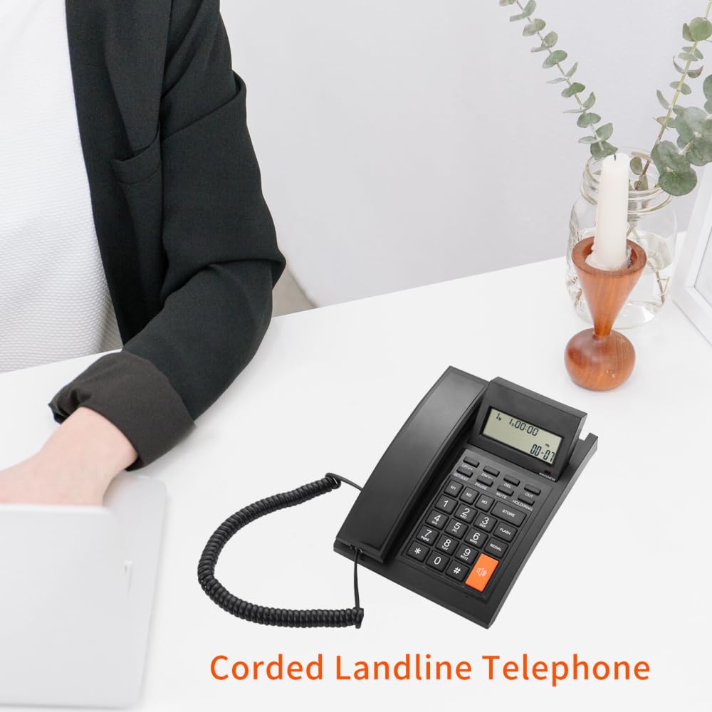 Supporto fisso da parete per telefono fisso con cavo, funzione vivavoce, quadrante rapido, controllo del volume, retroilluminazione LCD a 16 cifre, per hotel, ufficio, casa e lavoro