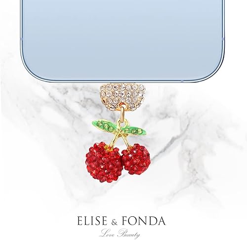 Miniatura 4 de ELISE & FONDA CP451 Puerto de carga USB Crystal Anti Dust Plug Little Cherry Phone Charm para iPhone 131211XS MAXXRX8 Plus76S8SE iPad iPod (rojo)