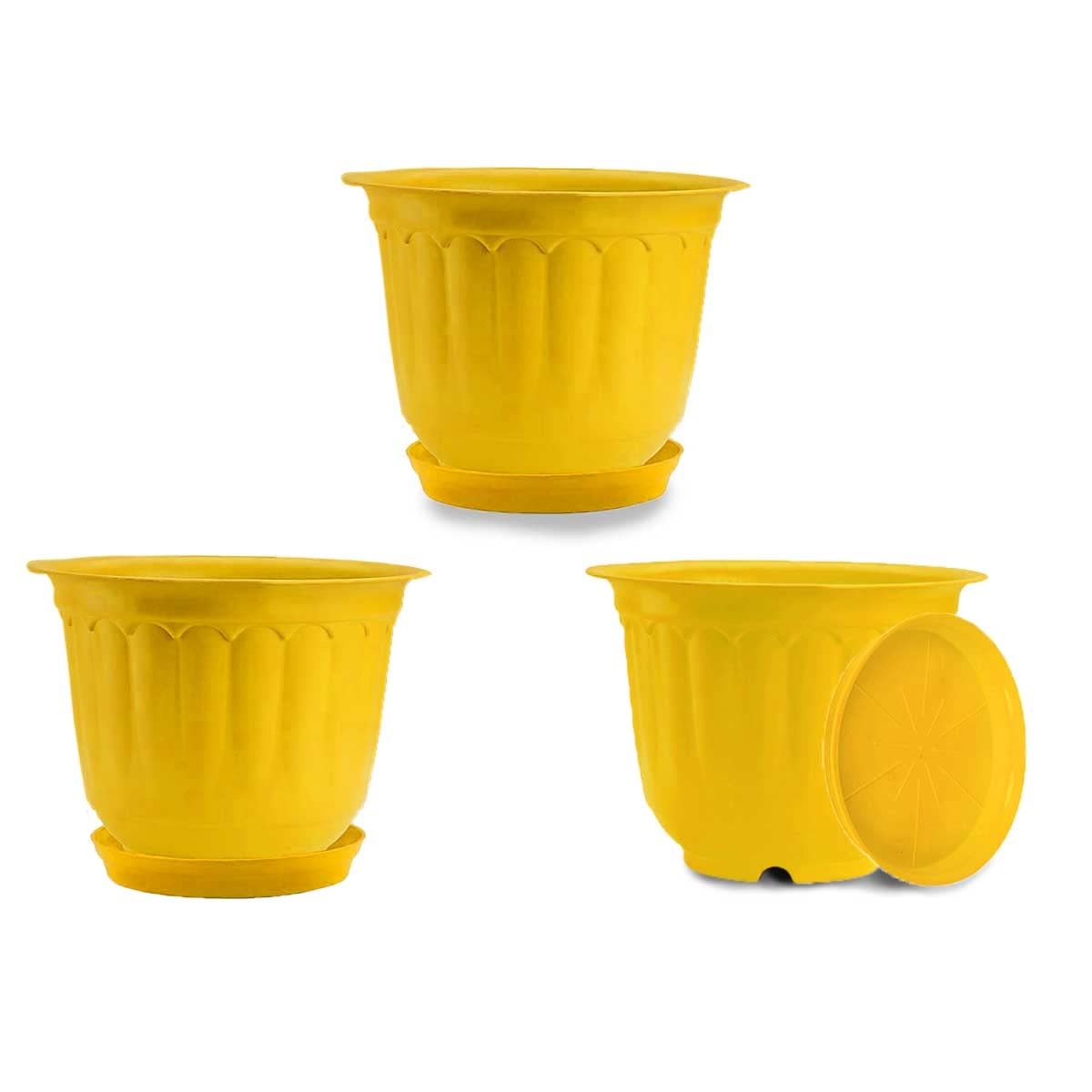 Gardens 12Inch (30.48cm) Indoor & Outdoor Decorative Jasmine Flower Pot with Yellow Bottom Tray – Perfect for Home, Office, Garden, Terrace, Balcony or Gift Décor- Set of 3| Color: Yellow 2 (B0BWTTLLJ4) Amazon Price History, Amazon Price Tracker