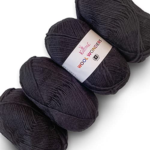 Image of Wool Wonders Yarn for Crocheting, 4-Pack (640Yds / 400G), Free Patterns - Wool Yarn for Knitting - Aran /Heavy #4 Medium Worsted Weight - Black Bear