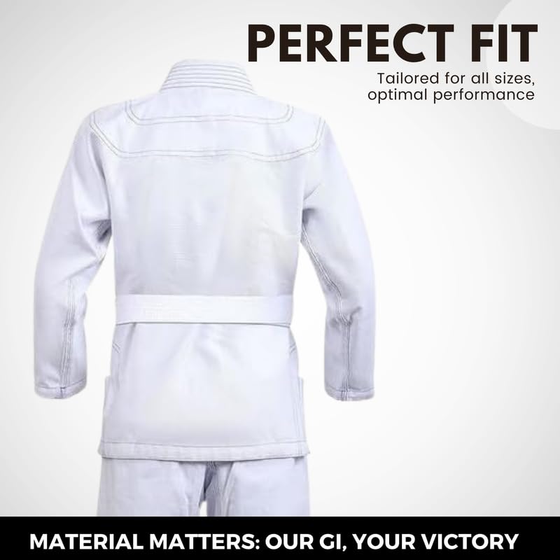Rightpunch Ultimate Brazilian Jiu Jitsu Gi – Preshrunk Unisex Bjj Gi Lightweight 450 Gsm Cotton Fabric | Perfect Fit for Men Women and Kids | Premium Training Uniform with Comfort Sizing Guide|White
