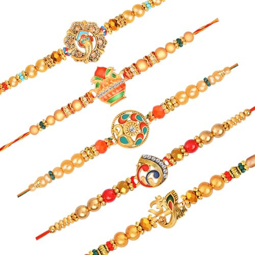 Image of De Marquis 5 Rakhi Combo Set for Brother | Rakshasutra | Designer Rakhee for brother /bhai /bhaiya /bhabhi /sister /kids, Happy Rakshabandhan (Pack of 5 Rakhis)
