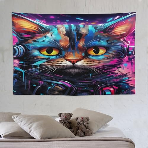 Tenture murale 150x230cm au motif chat artistique pour decoration grand format PAZZK
