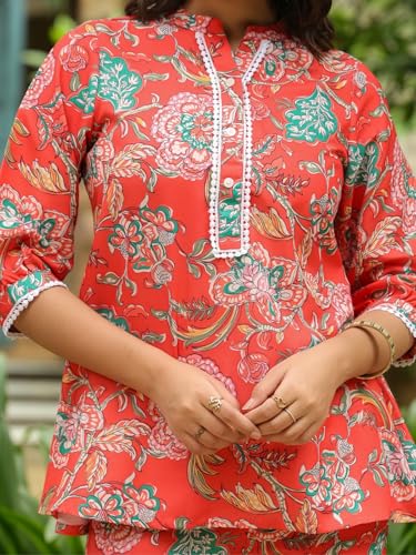 Image of Leriya Fashion Women's Rayon Floral Co Ord Set Stylish | Kurta Set | Ethnic Co Ord Set | Designer Kurta Set Trendy Korean Summer Travel Outfit | Lightweight Two Piece Dress for Beach & Holiday Look