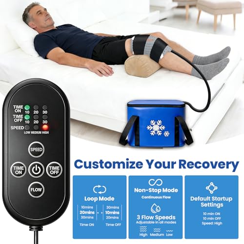 Image of Ice Machine for Knee After Surgery with Inflatable Leg Elevation Pillow | Portable Cold Therapy Machine with Timer & Compression Pad for Hip and Knee Replacement Recovery