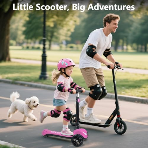 Electric Scooter for Kids Ages 3-12, Full Body Lights Up, Wide Deck, 3 Adjustable Heights, 5MPH Safe Speed, 90min Riding, Foldable 3 Wheel Electric Scooter for Kids Boys Girls Toddler