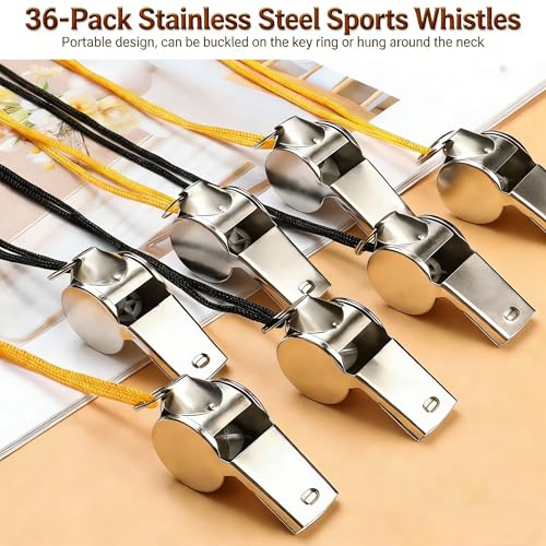 36 Silbatos Deportivos de Acero Inoxidable con Lanyard miniatura 6