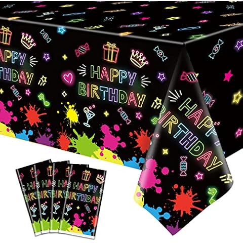 4 Pack Glow Party Table Covers Neon Tablecloths Disposable Plastic Neon Glow Table Cloth Black Light Tablecloth Neon Party Decorations Glow in The Dark Party Supplies Blacklight Decor 86 x 51 Inch Cover
