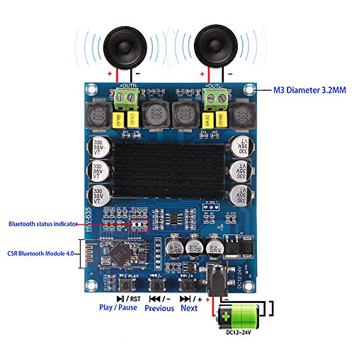 ALAMSCN TPA3116D2 120Wx2 Bluetooth Dual Channel Stereo Digital Audio Power Amplifier High Power TPA3116 D2 120W+120W DIY Module - Thumbnail 2