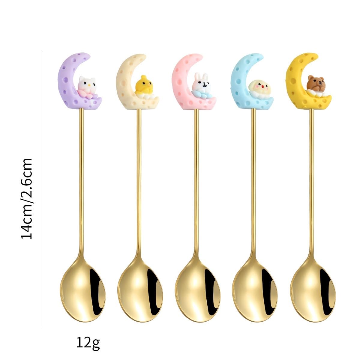 ONUIFIKE Silverware Set, 1/4/6/8pcs stainless steel tableware coffee spoon cartoon moon stirring spoon cake dessert spoon set, Home Cutlery Flatware Set(Green Silver,8 Pieces)