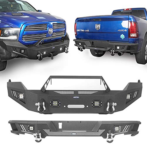 u-Box Ram 1500 Front Bumper + Rear Step Bumper Kit Full Width w/Winch Plate & LED Lights & D Rings Combo Kit for 2013-2018 Dodge Ram 1500 P/U Truck