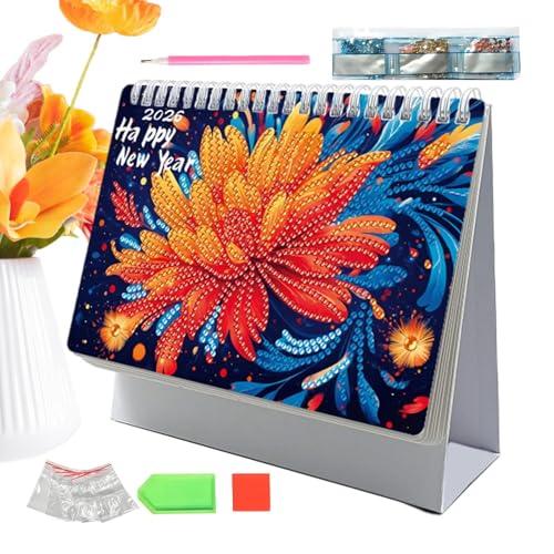 テーブルカレンダー2026- DIY 5Dダイヤモンドアートスタンディング - 宝石絵画は、祝日を迎えます。ホームオフィス、デスクに最適ですを使用すると、このは楽な自己構築の
