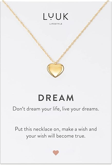 LUUK LIFESTYLE Stainless steel necklace with heart I star I elephant pendant and card with DREAM saying, lucky charm, women's jewellery, gift idea, silver, gold, rosé