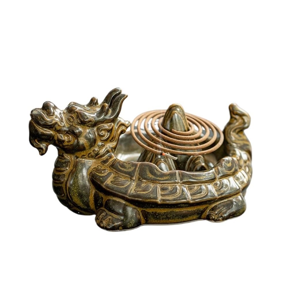 Brûleur d'encens dragon tortue TUSUOD en métal pour encens anti-moustique et aromathérapie