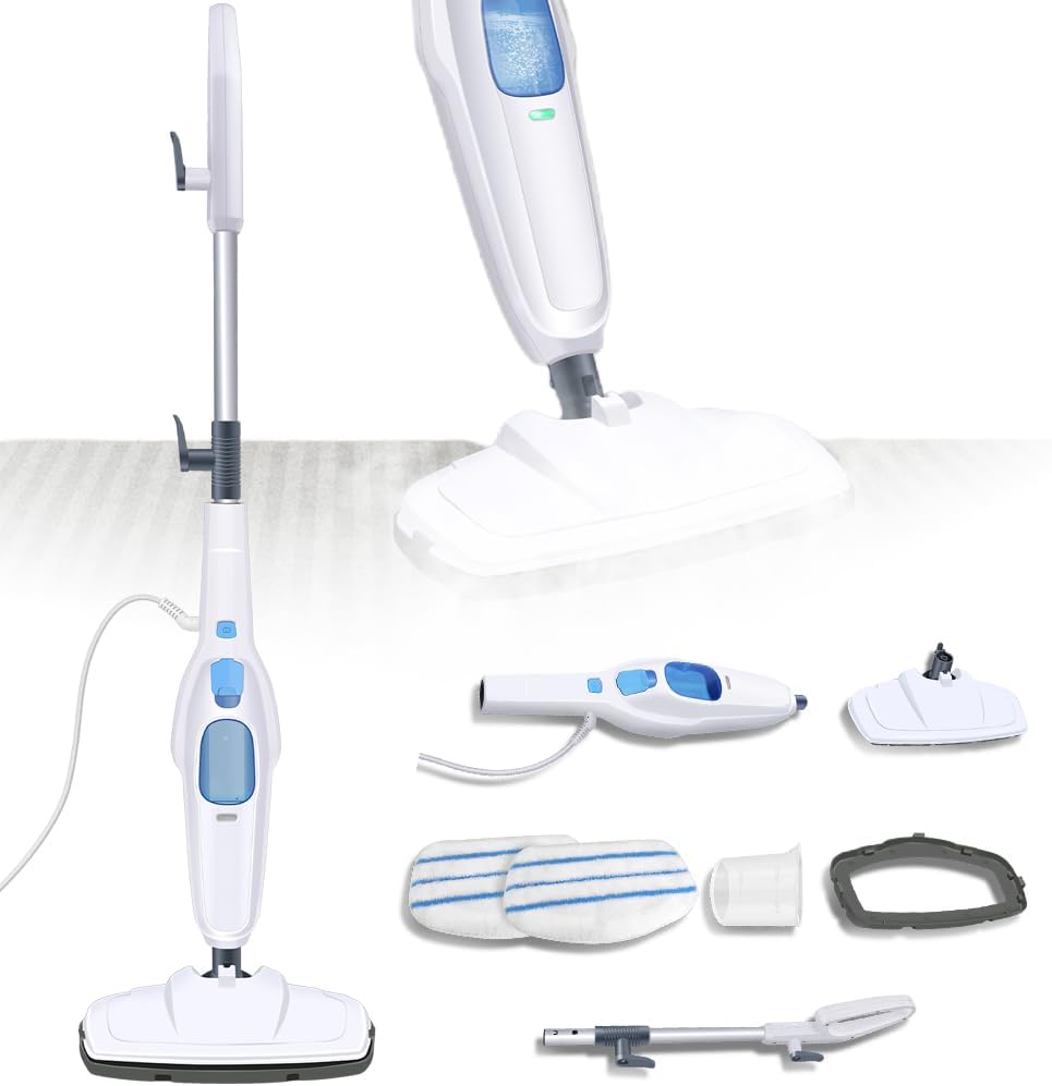 1500W Hot Steam Mop Floor Cleaner Electric Hand Held Steam Cleaner Multipurpose Handheld Cleaning Machines Detachable with Microfiber Pads For Cleaning Laminate Hardwood Marble Tile Floor Carpet