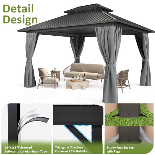 Viwat VLT1010GRAY 10X12 Ft Hardtop Gazebo thumb #3