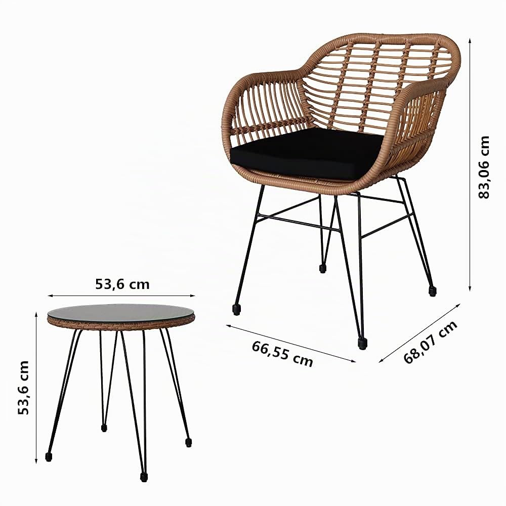 Alightup Salon de Jardin Rétro 2 Places, Ensemble de Meubles en Résines Tressés, Fauteuil Rotin Solide, Mobilier de Jardin avec Coussins et du Verre Trempé, Marron