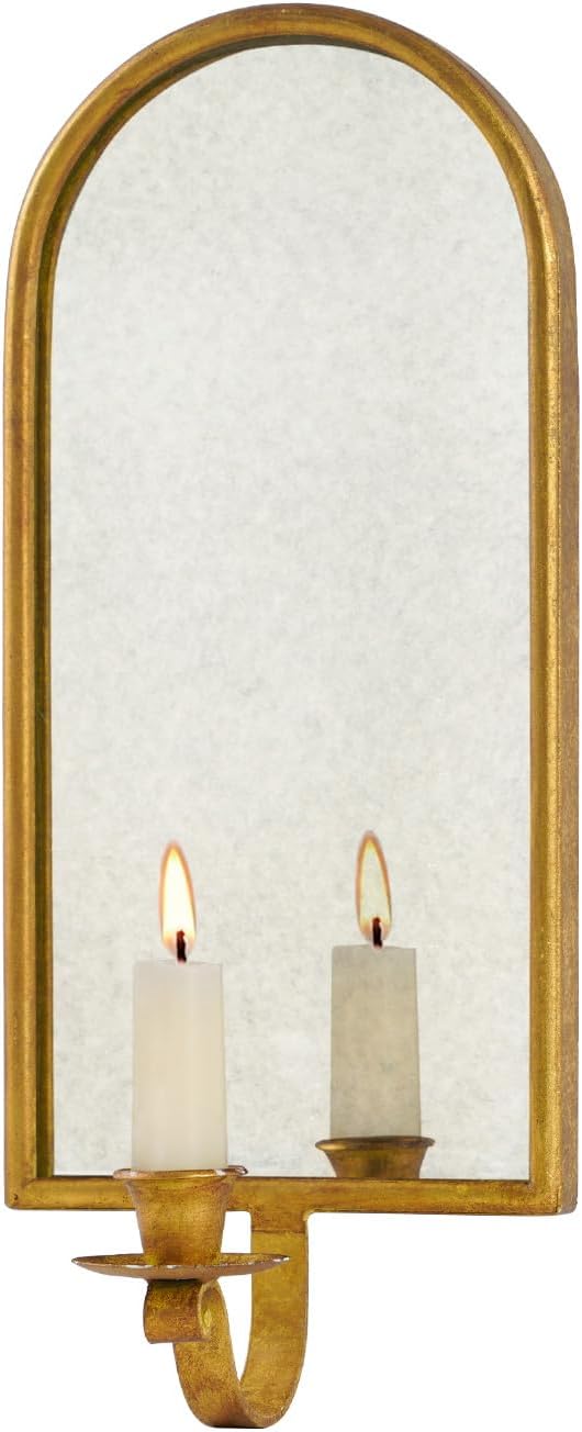 NIKKY HOME Gold Wall Candle Sconces Set of 2, Antique Mirrored Wall Taper Candle Holder - Vintage Elegant Metal Hanging Candlestick for Living Room, Bathroom, Dining Room and Office