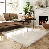 Ashler faux fur rug, Fluffy Shaggy Area Rug Ultra Soft 4 x 4 Feet Square Fur Rug White Fuzzy Rug Mac