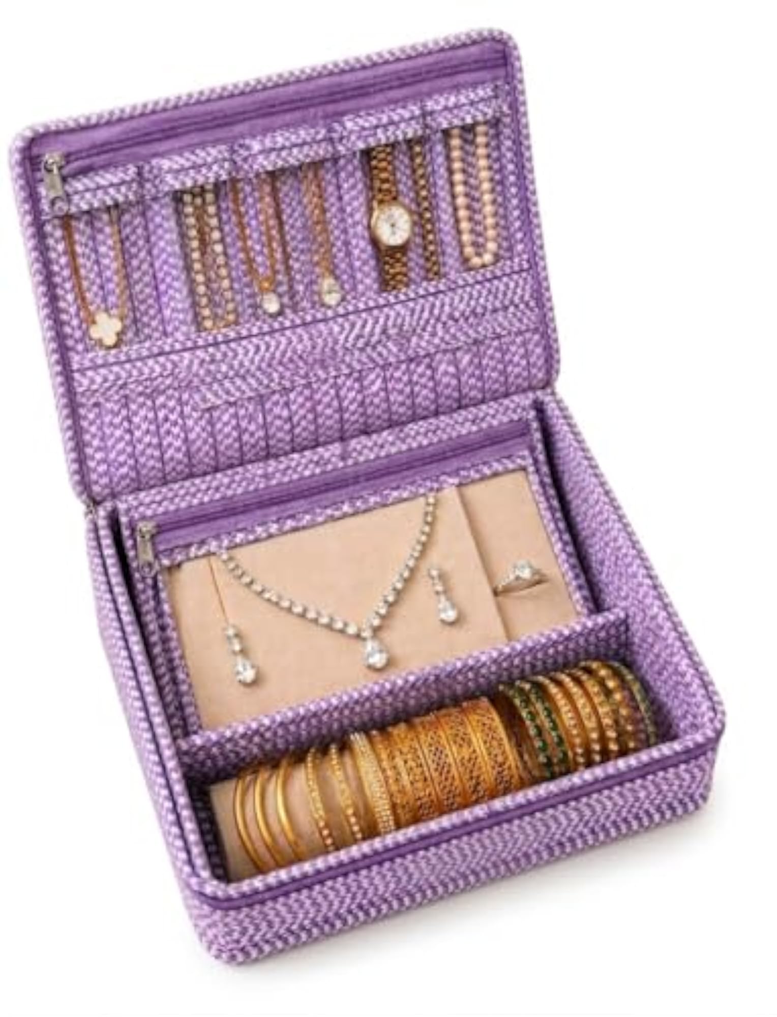 Jewellery Organiser Pouch with Multi-Compartment, Purple