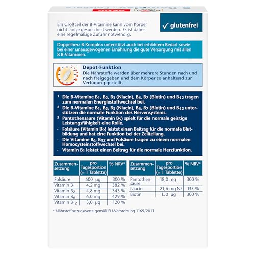 Doppelherz B-Komplex DEPOT mit Folsäure - B-Vitamine als Beitrag für die normale Funktion des Nervensystems und den normalen Energiestoffwechsel - 150 Mini-Tabletten