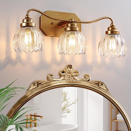 CmnVmn Vintage Bathroom Light Fixtures, Gold Bathroom Vanity Light, Matte Antique Brass Finish with...