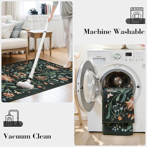 Image of Rugcomf Runner Rug for Hallways Kitchen Rug Non Slip 22 * 45 cm Washable Rugs with Rubber Backing Soft Floral Carpet Runner for Hallways, Kitchen, Laundry, Bedroom, Bathroom(Green)