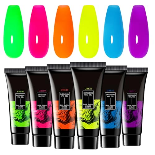 Juego de esmaltes de uñas de gel – gel de extensión de uñas luminoso, juego de 6 colores con gel de extensión y purpurina para manicura en mujeres y niñas