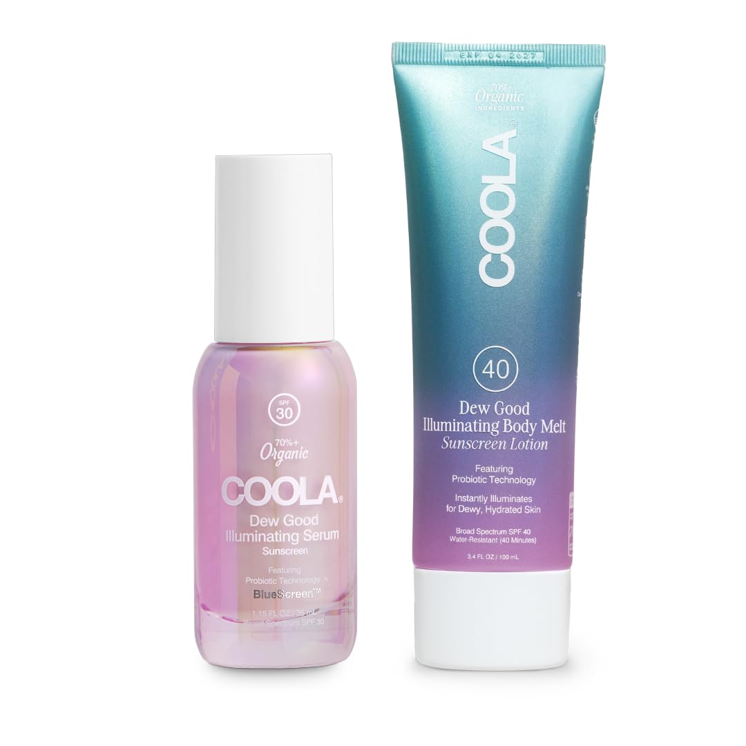 COOLA Organic Dew Good Illuminating Probiotic Serum with SPF 30, Dermatologist Tested Sunscreen with Plant-Derived BlueScreen Digital De-Stress Technology, 1.15 Fl Oz