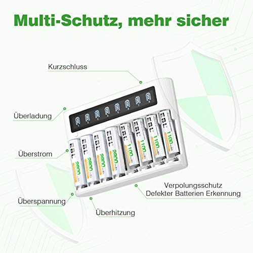 EBL Smart LCD-acculader 8-voudig met 4 AA-batterijen 2800 mAh en 4 AAA-batterijen 1100 mAh, ontlaadfunctie, LCD-display - Afbeelding 8