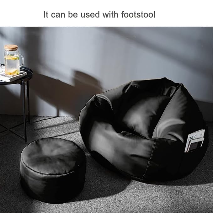 Image of Bean Bag Cover 4XL Without Beans with Footrest and Cushion Lounge Chair Luxury Bean Bag Cover with Footrest Without Beans 4XL (Black New)