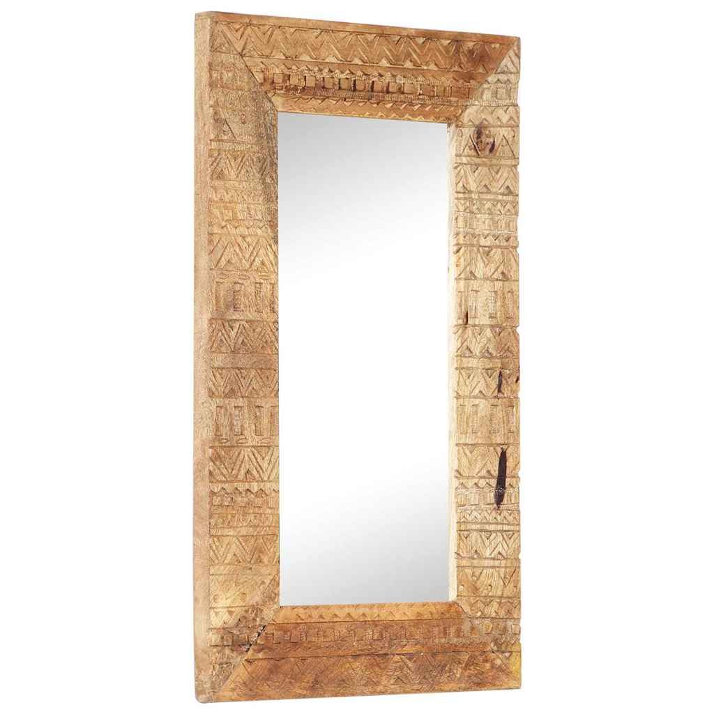 Ręcznie rzeźbione lustro ścienne 80 x 50 x 2,5 cm z litego drewna mango, dekoracyjne lustro drewniane z unikalnym rysunkiem słojów i ręcznie rzeźbionym wzorem, trwałe i wytrzymałe