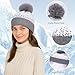 Yaopelky Women Beanie Hat Neck Gaiter Gloves Set Winter Warm Touchscreen Gloves Fleece Lined Scarf Hat with Pom Pom for Adult (Grey, One Size)