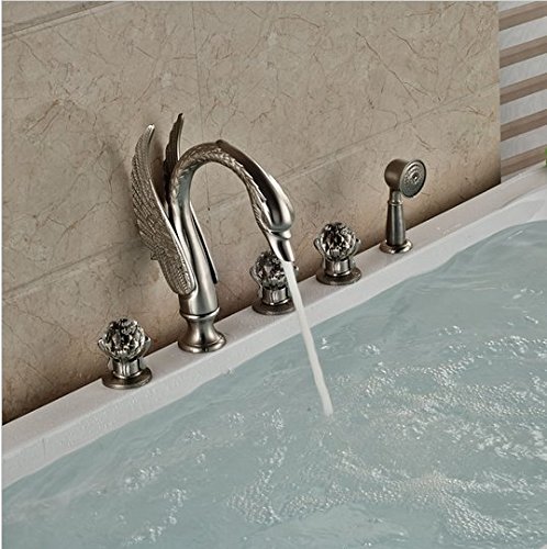 Mitigeur baignoire cygne luxe en nickel brossé 5 pièces