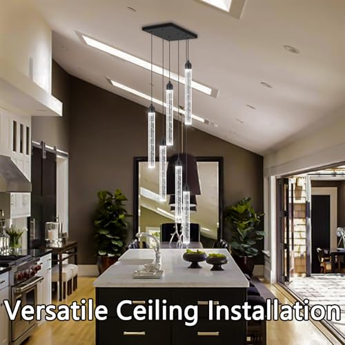 Image of Modern Crystal Pendants Lighting Mini Chandelier for Kitchen Island LED Dimmable Ceiling Handing Lighting Adjustable Flush Mount Ceiling Light for Dining Room Hallway