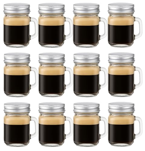 Image of STORE 2508 Mini Glass Espresso Shot Jars with Handle & Metal Lid - 40ml Capacity | Leakproof Mini Mason Jars for Espresso Shots Wellness Shots Candle Making Party Favors Spices Crafts (Pack of 12)