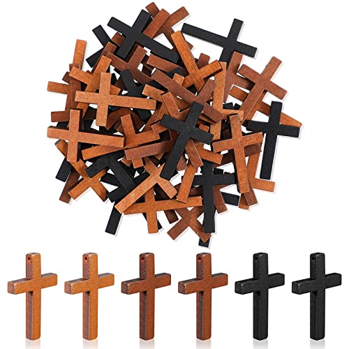 3 Colors Wood Cross Charms Mini Cross Pendant With Chains Natural Wooden Cross Hanging Ornament For Diy Necklace Bracelet Earring Jewelry Craft Making Handmade Accessories Party Favors(75 Sets) #TOP7