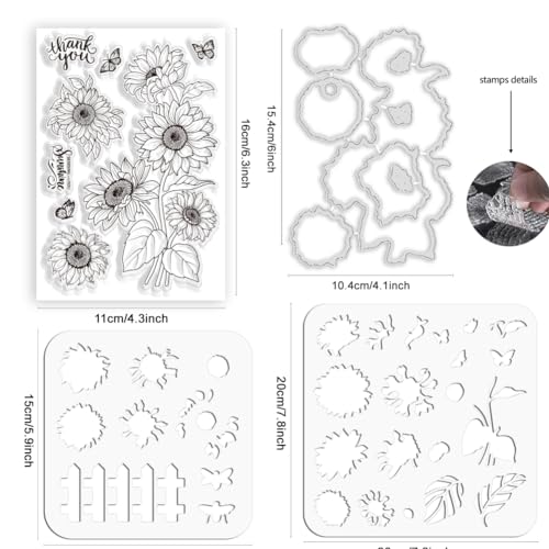 ORIGACH Realistic Sunflower Stamps and Die and Layering Coloring Stencil Bundle for Card Making Album Arts Crafts Supplies - Image 2